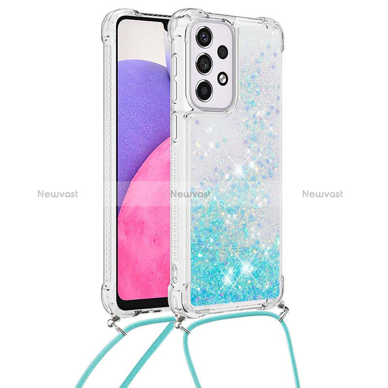 Silicone Candy Rubber TPU Bling-Bling Soft Case Cover with Lanyard Strap S03 for Samsung Galaxy A33 5G Sky Blue