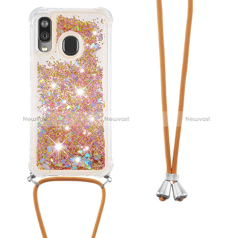 Silicone Candy Rubber TPU Bling-Bling Soft Case Cover with Lanyard Strap S03 for Samsung Galaxy A40