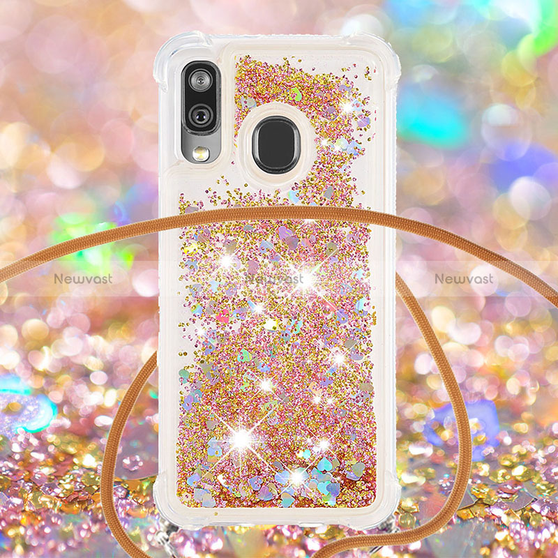 Silicone Candy Rubber TPU Bling-Bling Soft Case Cover with Lanyard Strap S03 for Samsung Galaxy A40