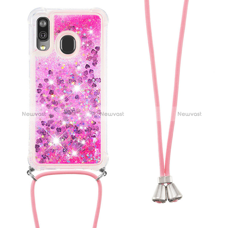 Silicone Candy Rubber TPU Bling-Bling Soft Case Cover with Lanyard Strap S03 for Samsung Galaxy A40