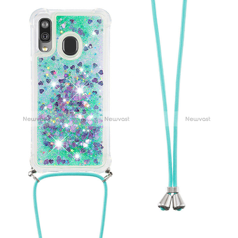 Silicone Candy Rubber TPU Bling-Bling Soft Case Cover with Lanyard Strap S03 for Samsung Galaxy A40