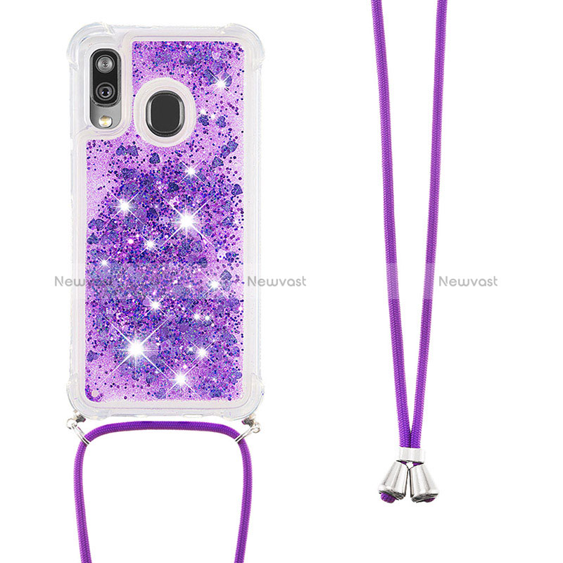 Silicone Candy Rubber TPU Bling-Bling Soft Case Cover with Lanyard Strap S03 for Samsung Galaxy A40