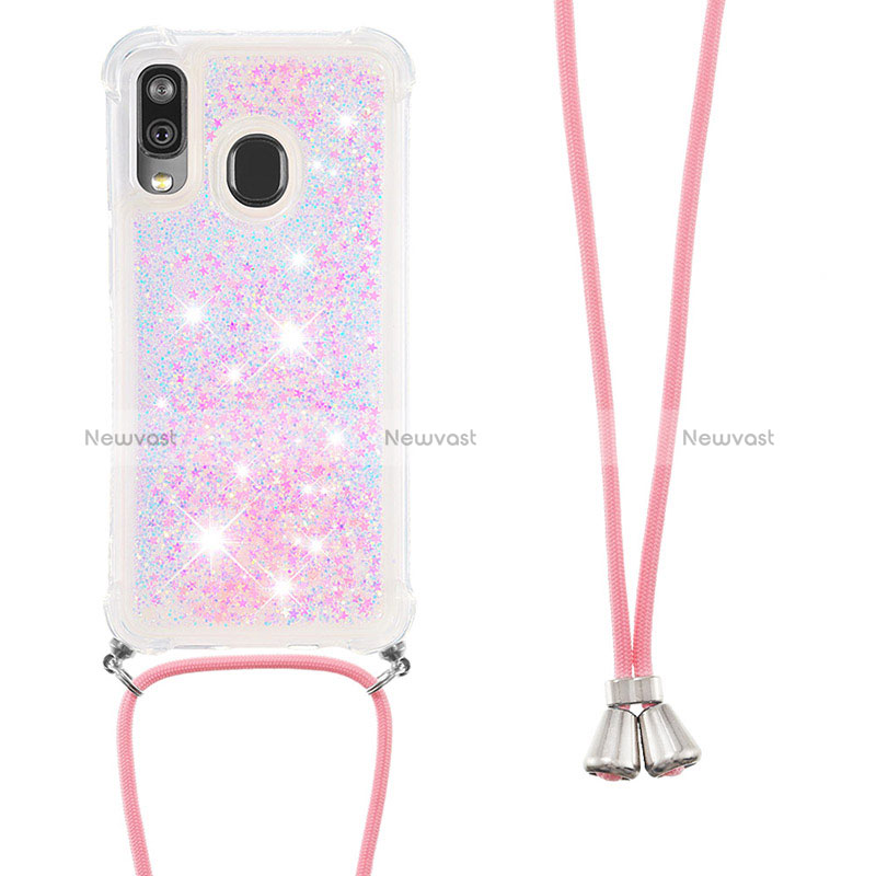 Silicone Candy Rubber TPU Bling-Bling Soft Case Cover with Lanyard Strap S03 for Samsung Galaxy A40