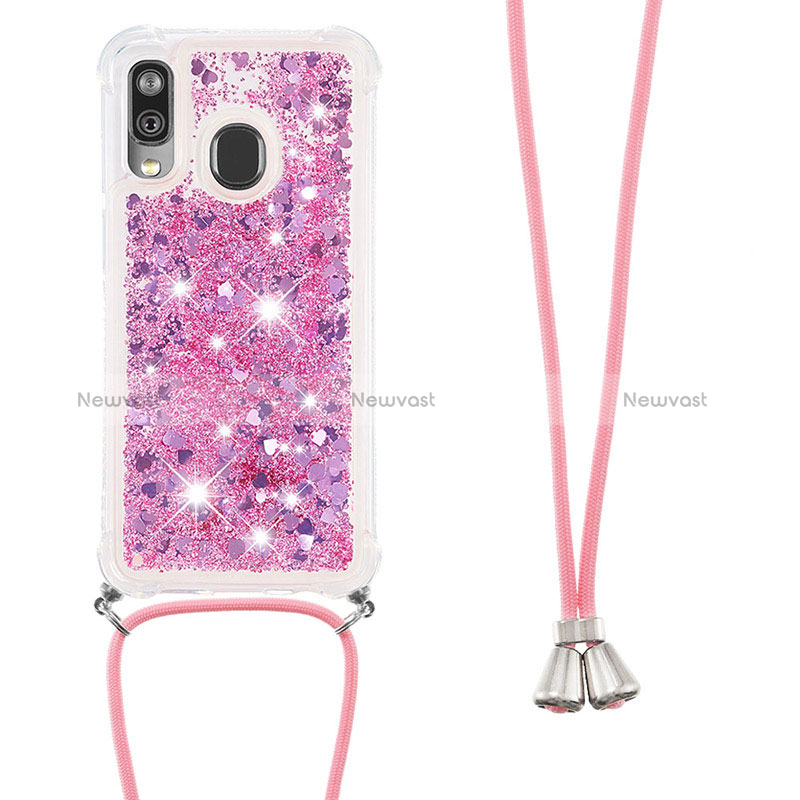 Silicone Candy Rubber TPU Bling-Bling Soft Case Cover with Lanyard Strap S03 for Samsung Galaxy A40