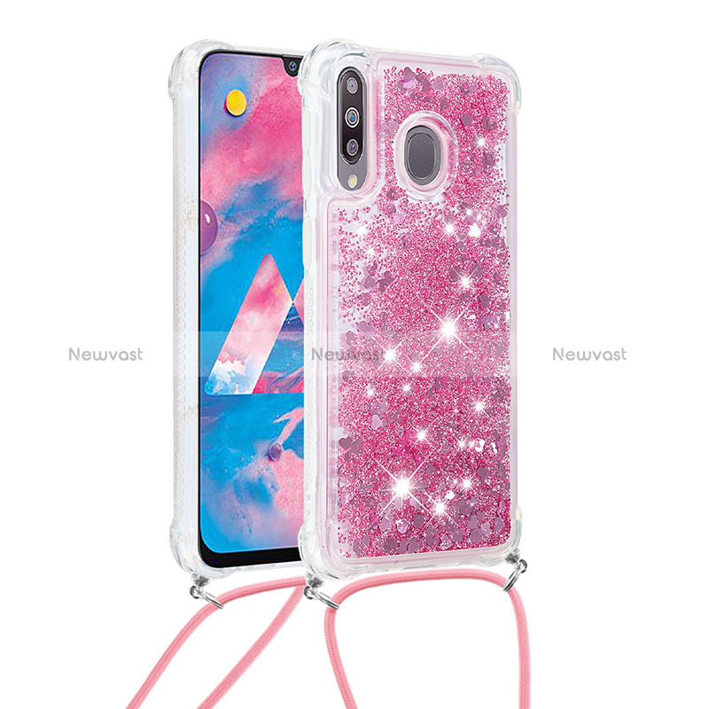 Silicone Candy Rubber TPU Bling-Bling Soft Case Cover with Lanyard Strap S03 for Samsung Galaxy A40s