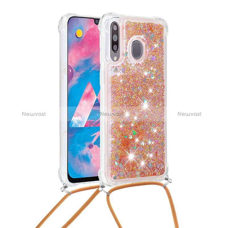 Silicone Candy Rubber TPU Bling-Bling Soft Case Cover with Lanyard Strap S03 for Samsung Galaxy A40s Gold
