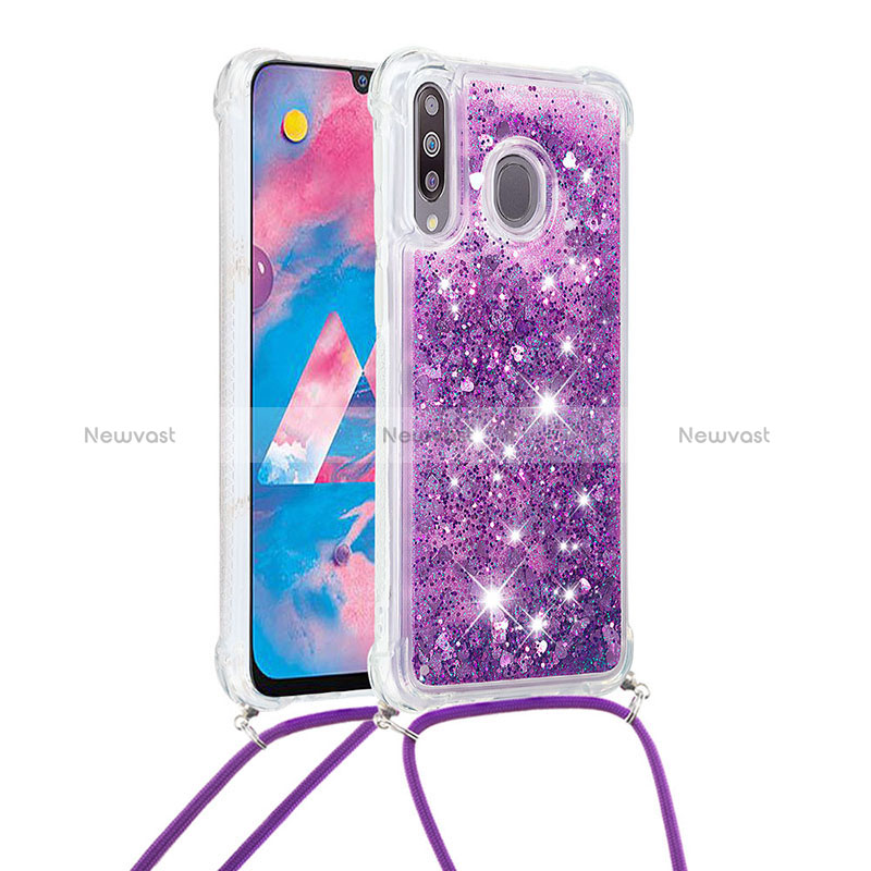 Silicone Candy Rubber TPU Bling-Bling Soft Case Cover with Lanyard Strap S03 for Samsung Galaxy A40s Purple