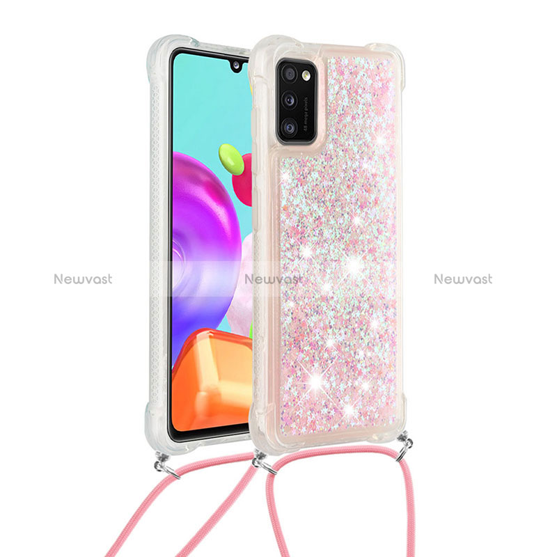 Silicone Candy Rubber TPU Bling-Bling Soft Case Cover with Lanyard Strap S03 for Samsung Galaxy A41