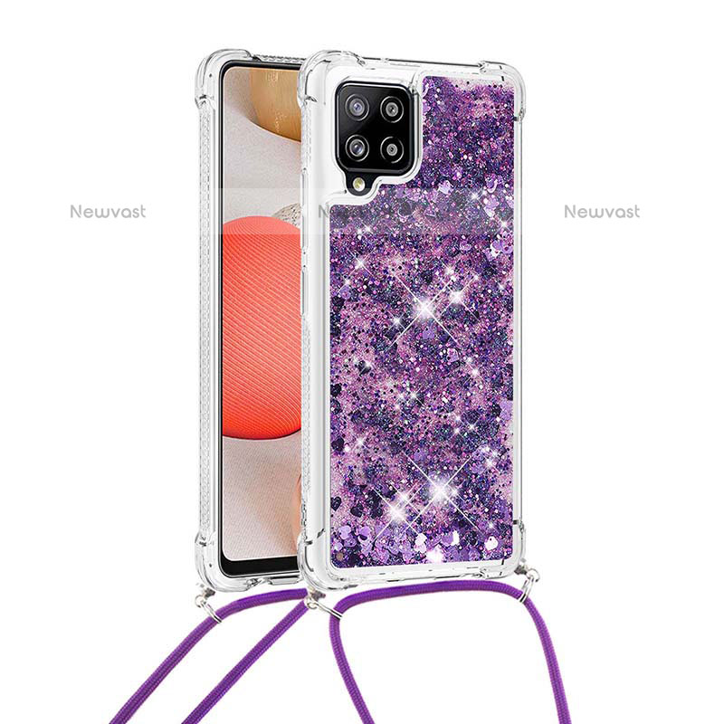 Silicone Candy Rubber TPU Bling-Bling Soft Case Cover with Lanyard Strap S03 for Samsung Galaxy A42 5G