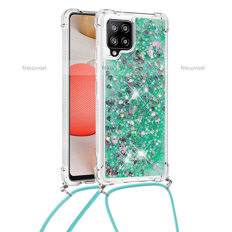 Silicone Candy Rubber TPU Bling-Bling Soft Case Cover with Lanyard Strap S03 for Samsung Galaxy A42 5G Green