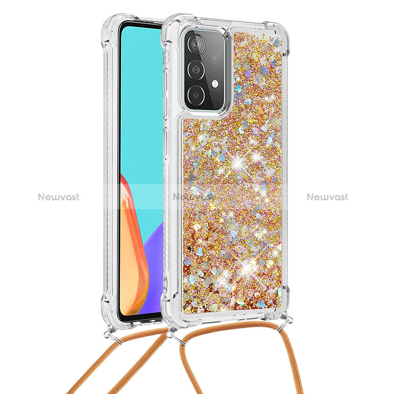 Silicone Candy Rubber TPU Bling-Bling Soft Case Cover with Lanyard Strap S03 for Samsung Galaxy A52 4G