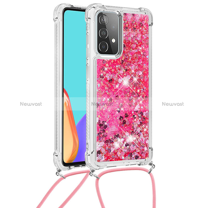 Silicone Candy Rubber TPU Bling-Bling Soft Case Cover with Lanyard Strap S03 for Samsung Galaxy A52 4G