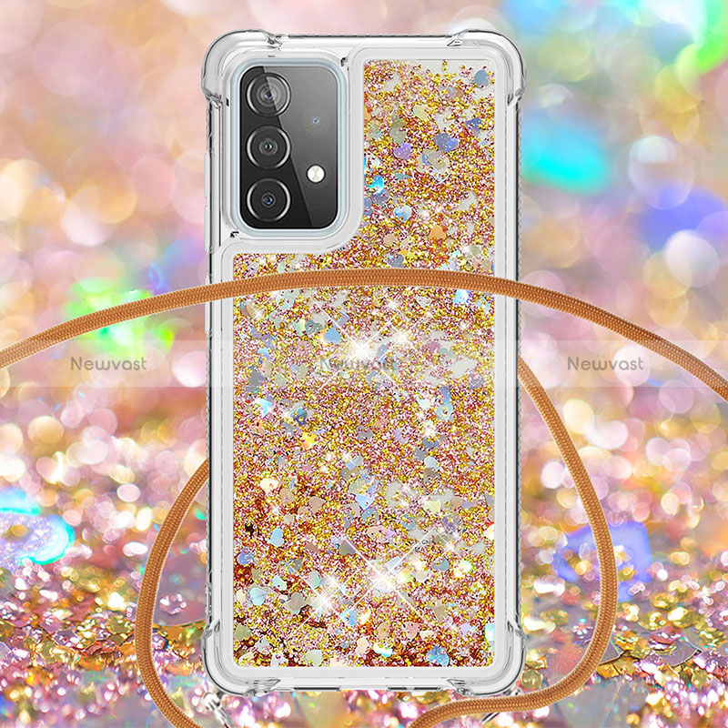 Silicone Candy Rubber TPU Bling-Bling Soft Case Cover with Lanyard Strap S03 for Samsung Galaxy A52 5G