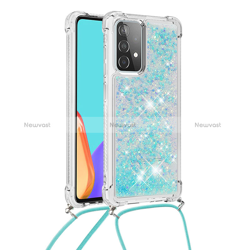 Silicone Candy Rubber TPU Bling-Bling Soft Case Cover with Lanyard Strap S03 for Samsung Galaxy A52s 5G Sky Blue