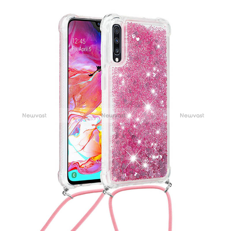 Silicone Candy Rubber TPU Bling-Bling Soft Case Cover with Lanyard Strap S03 for Samsung Galaxy A70