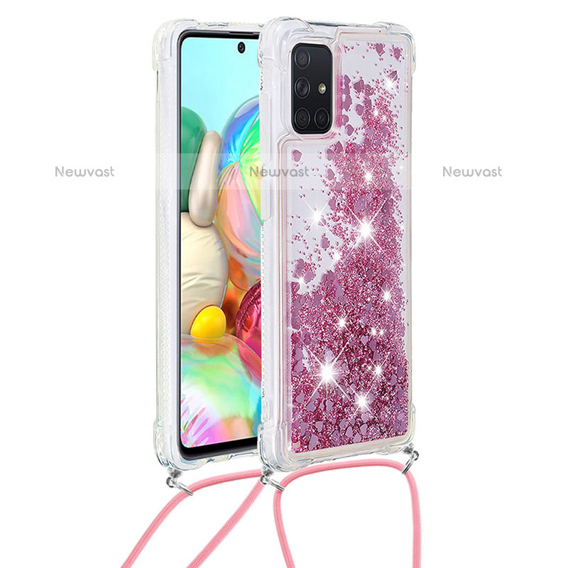 Silicone Candy Rubber TPU Bling-Bling Soft Case Cover with Lanyard Strap S03 for Samsung Galaxy A71 4G A715