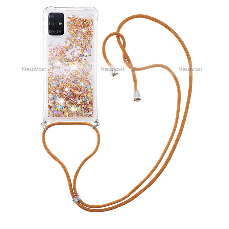 Silicone Candy Rubber TPU Bling-Bling Soft Case Cover with Lanyard Strap S03 for Samsung Galaxy A71 4G A715