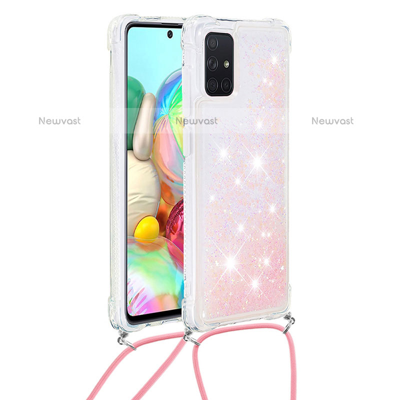 Silicone Candy Rubber TPU Bling-Bling Soft Case Cover with Lanyard Strap S03 for Samsung Galaxy A71 4G A715