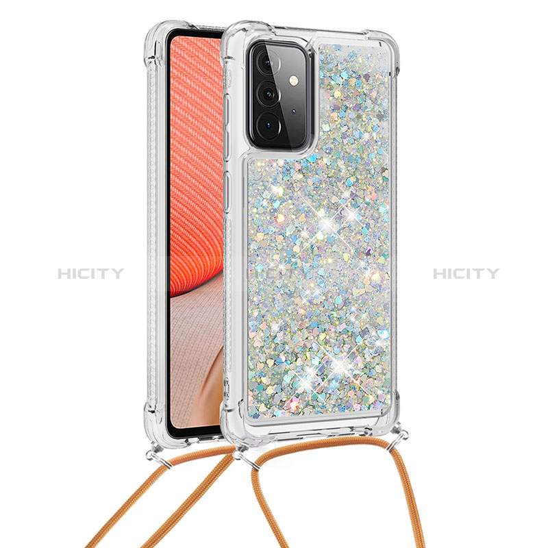 Silicone Candy Rubber TPU Bling-Bling Soft Case Cover with Lanyard Strap S03 for Samsung Galaxy A72 5G