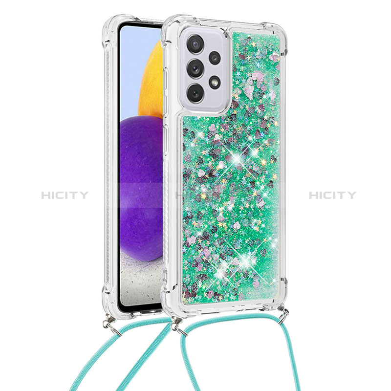 Silicone Candy Rubber TPU Bling-Bling Soft Case Cover with Lanyard Strap S03 for Samsung Galaxy A73 5G Green