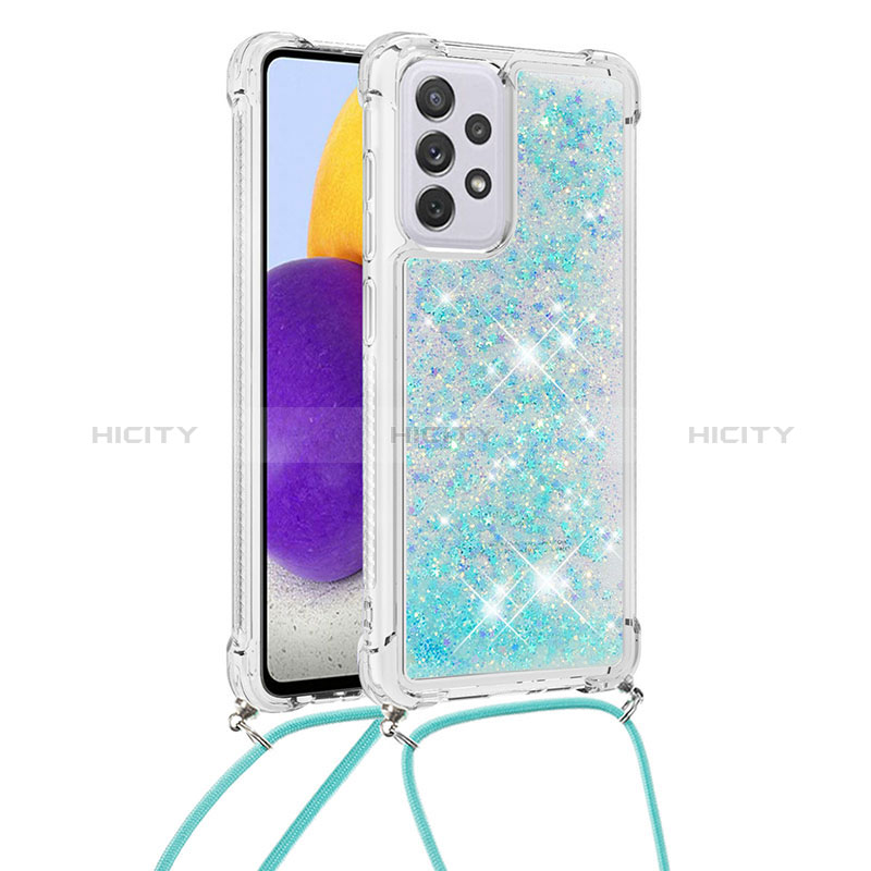 Silicone Candy Rubber TPU Bling-Bling Soft Case Cover with Lanyard Strap S03 for Samsung Galaxy A73 5G Sky Blue