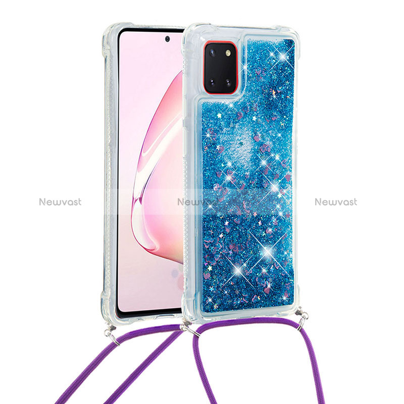 Silicone Candy Rubber TPU Bling-Bling Soft Case Cover with Lanyard Strap S03 for Samsung Galaxy A81