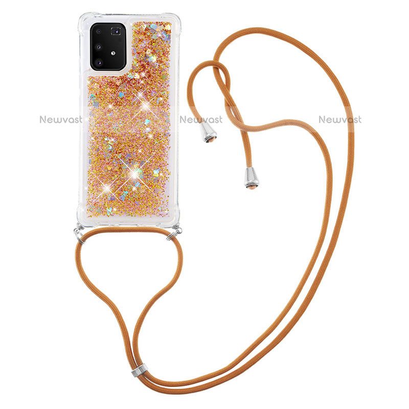 Silicone Candy Rubber TPU Bling-Bling Soft Case Cover with Lanyard Strap S03 for Samsung Galaxy A91