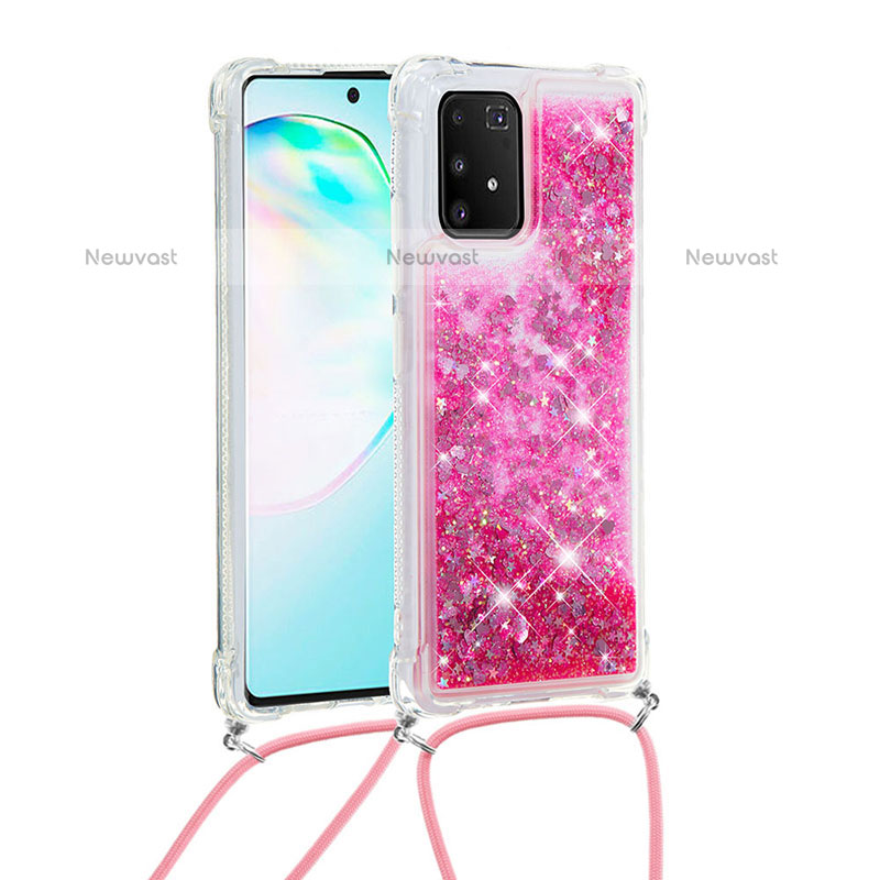 Silicone Candy Rubber TPU Bling-Bling Soft Case Cover with Lanyard Strap S03 for Samsung Galaxy A91