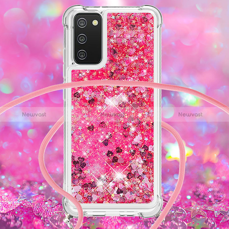 Silicone Candy Rubber TPU Bling-Bling Soft Case Cover with Lanyard Strap S03 for Samsung Galaxy F02S SM-E025F