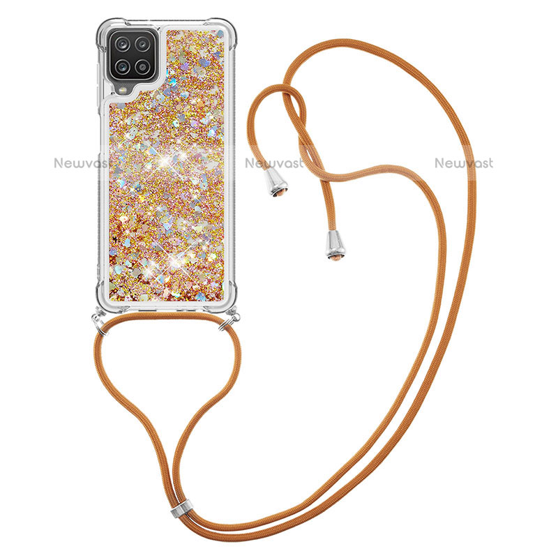 Silicone Candy Rubber TPU Bling-Bling Soft Case Cover with Lanyard Strap S03 for Samsung Galaxy F12