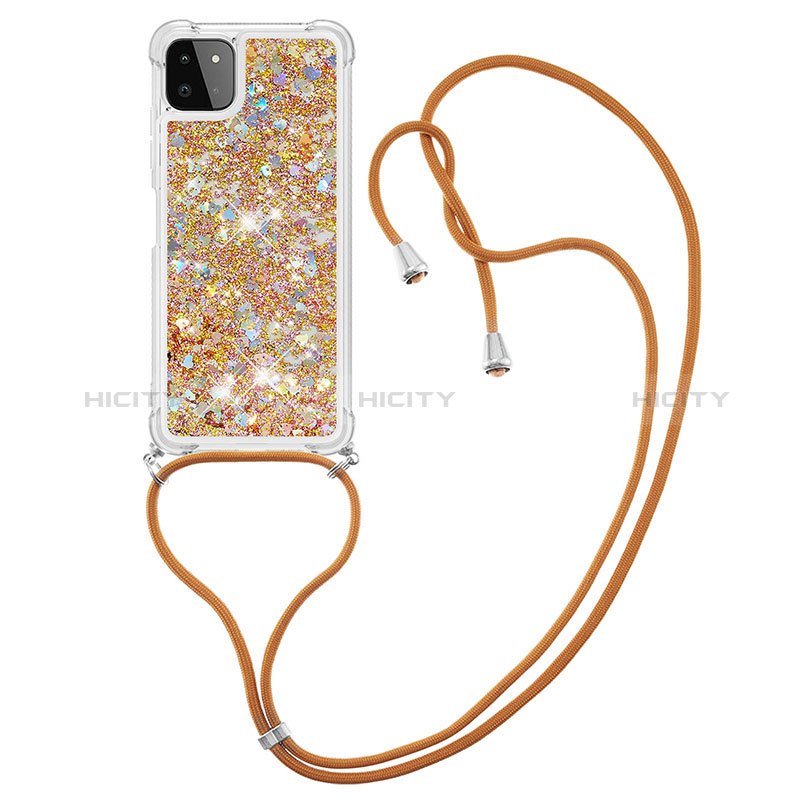 Silicone Candy Rubber TPU Bling-Bling Soft Case Cover with Lanyard Strap S03 for Samsung Galaxy F42 5G