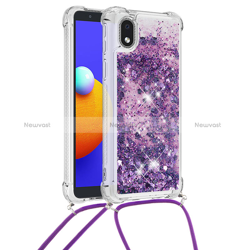 Silicone Candy Rubber TPU Bling-Bling Soft Case Cover with Lanyard Strap S03 for Samsung Galaxy M01 Core