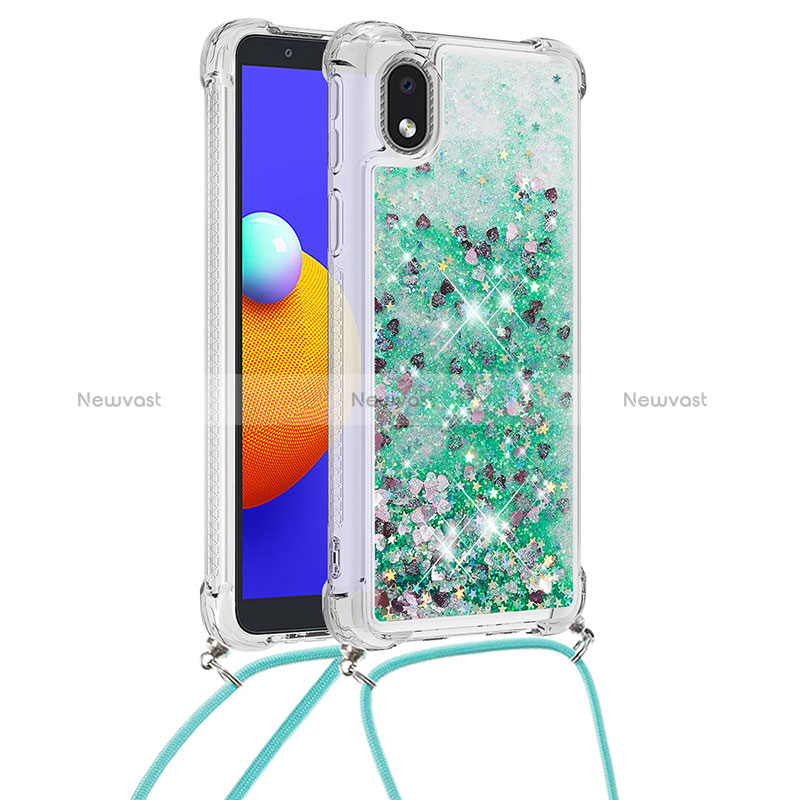 Silicone Candy Rubber TPU Bling-Bling Soft Case Cover with Lanyard Strap S03 for Samsung Galaxy M01 Core Green