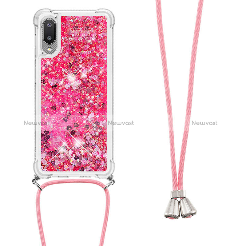 Silicone Candy Rubber TPU Bling-Bling Soft Case Cover with Lanyard Strap S03 for Samsung Galaxy M02