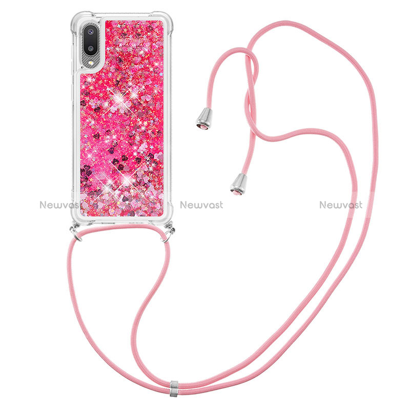 Silicone Candy Rubber TPU Bling-Bling Soft Case Cover with Lanyard Strap S03 for Samsung Galaxy M02