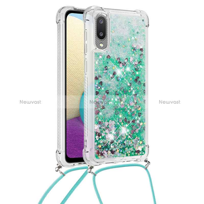 Silicone Candy Rubber TPU Bling-Bling Soft Case Cover with Lanyard Strap S03 for Samsung Galaxy M02