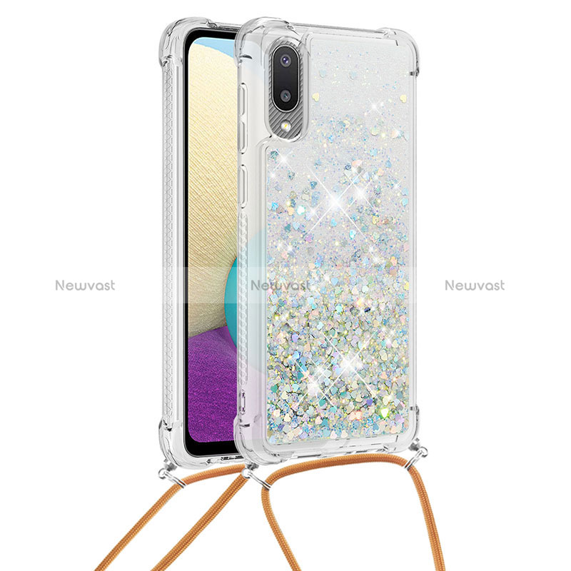 Silicone Candy Rubber TPU Bling-Bling Soft Case Cover with Lanyard Strap S03 for Samsung Galaxy M02