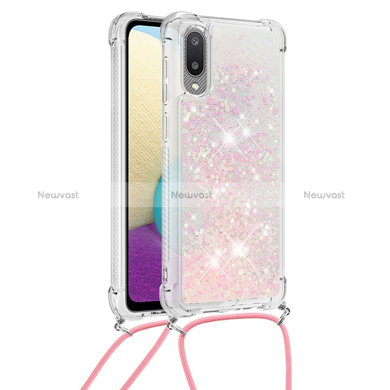 Silicone Candy Rubber TPU Bling-Bling Soft Case Cover with Lanyard Strap S03 for Samsung Galaxy M02