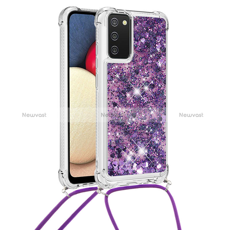 Silicone Candy Rubber TPU Bling-Bling Soft Case Cover with Lanyard Strap S03 for Samsung Galaxy M02s