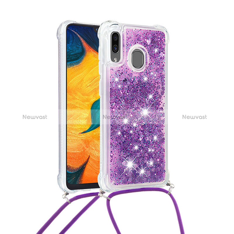 Silicone Candy Rubber TPU Bling-Bling Soft Case Cover with Lanyard Strap S03 for Samsung Galaxy M10S Purple