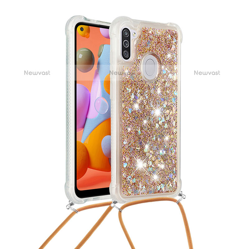 Silicone Candy Rubber TPU Bling-Bling Soft Case Cover with Lanyard Strap S03 for Samsung Galaxy M11