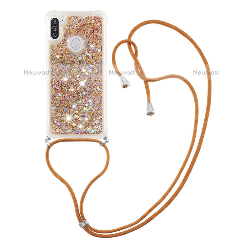 Silicone Candy Rubber TPU Bling-Bling Soft Case Cover with Lanyard Strap S03 for Samsung Galaxy M11