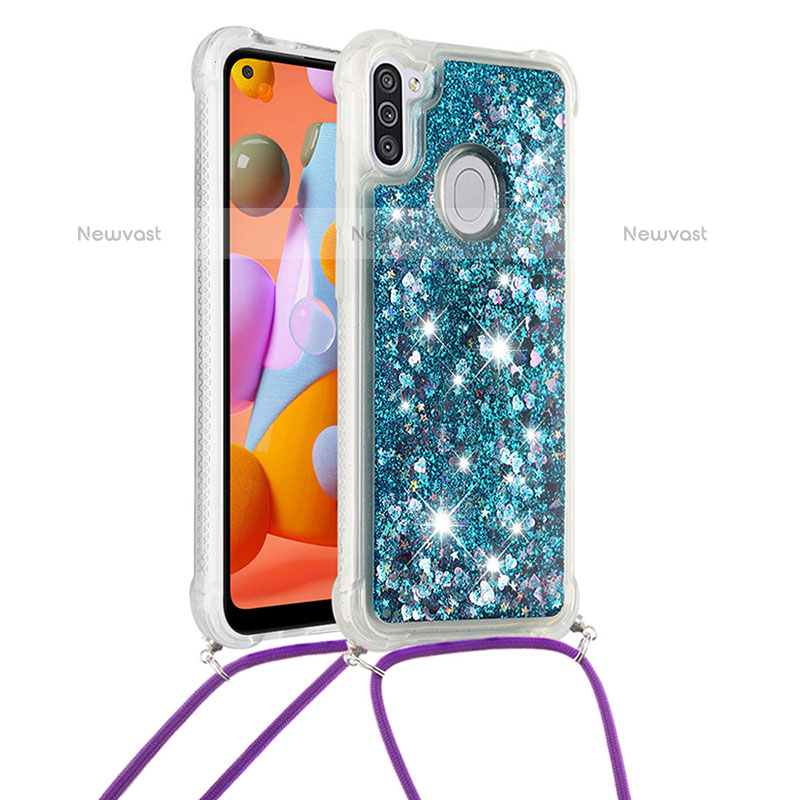 Silicone Candy Rubber TPU Bling-Bling Soft Case Cover with Lanyard Strap S03 for Samsung Galaxy M11