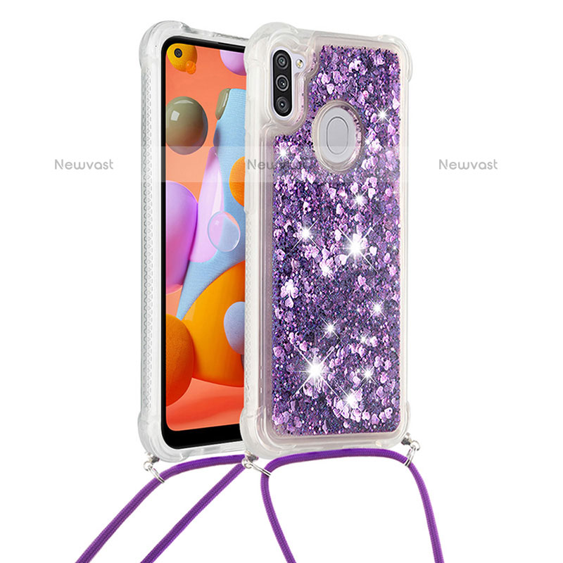 Silicone Candy Rubber TPU Bling-Bling Soft Case Cover with Lanyard Strap S03 for Samsung Galaxy M11