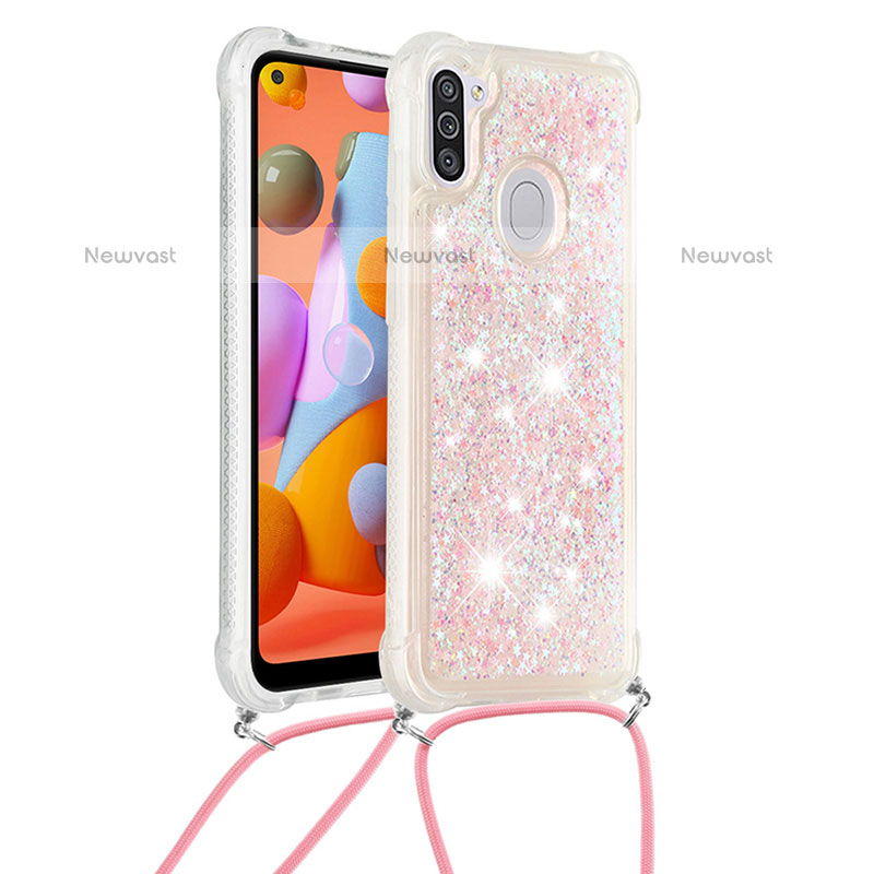 Silicone Candy Rubber TPU Bling-Bling Soft Case Cover with Lanyard Strap S03 for Samsung Galaxy M11