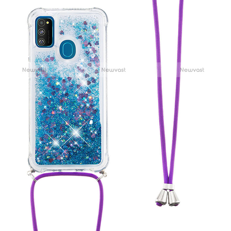 Silicone Candy Rubber TPU Bling-Bling Soft Case Cover with Lanyard Strap S03 for Samsung Galaxy M21