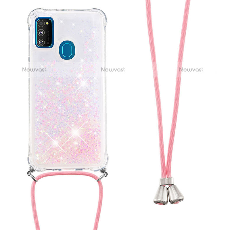 Silicone Candy Rubber TPU Bling-Bling Soft Case Cover with Lanyard Strap S03 for Samsung Galaxy M21