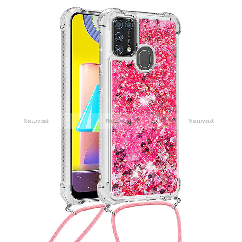 Silicone Candy Rubber TPU Bling-Bling Soft Case Cover with Lanyard Strap S03 for Samsung Galaxy M21s