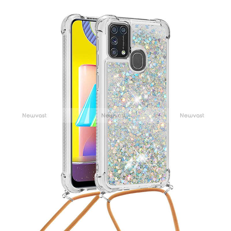 Silicone Candy Rubber TPU Bling-Bling Soft Case Cover with Lanyard Strap S03 for Samsung Galaxy M21s