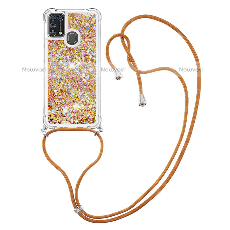 Silicone Candy Rubber TPU Bling-Bling Soft Case Cover with Lanyard Strap S03 for Samsung Galaxy M31